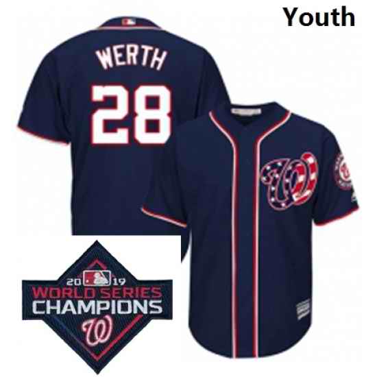 Youth Majestic Washington Nationals 28 Jayson Werth Navy Blue Alternate 2 Cool Base MLB Stitched 2019 World Series Champions Patch Jersey
